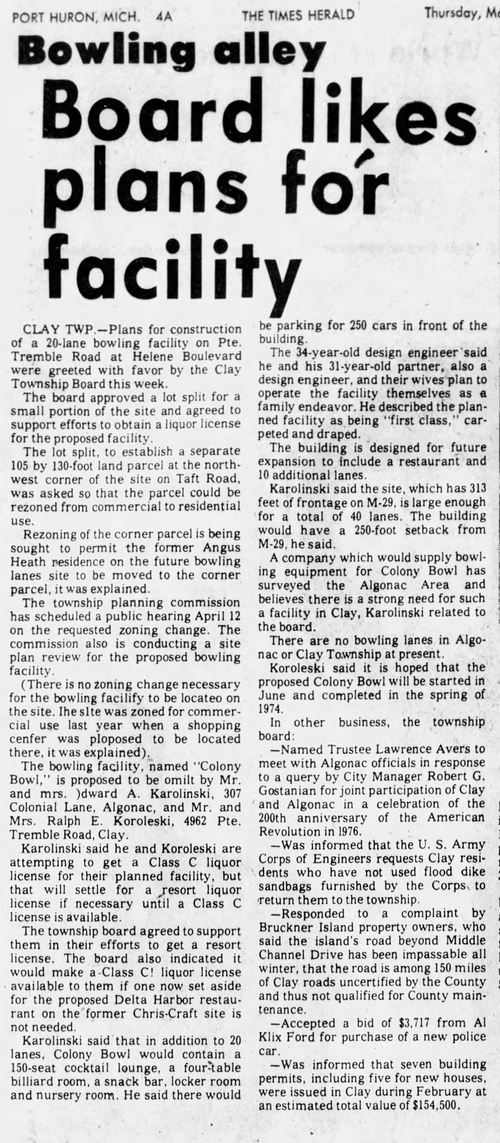 Colony Bowl - March 1973 Article On Opening